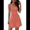 thumbnail image 1 of Vestido Mini de Verano para Mujer, Sin Mangas, con Estampado Floral, Espalda Descubierta y Lazo en la Espalda, Color Rojo Talla S, 1 of 7