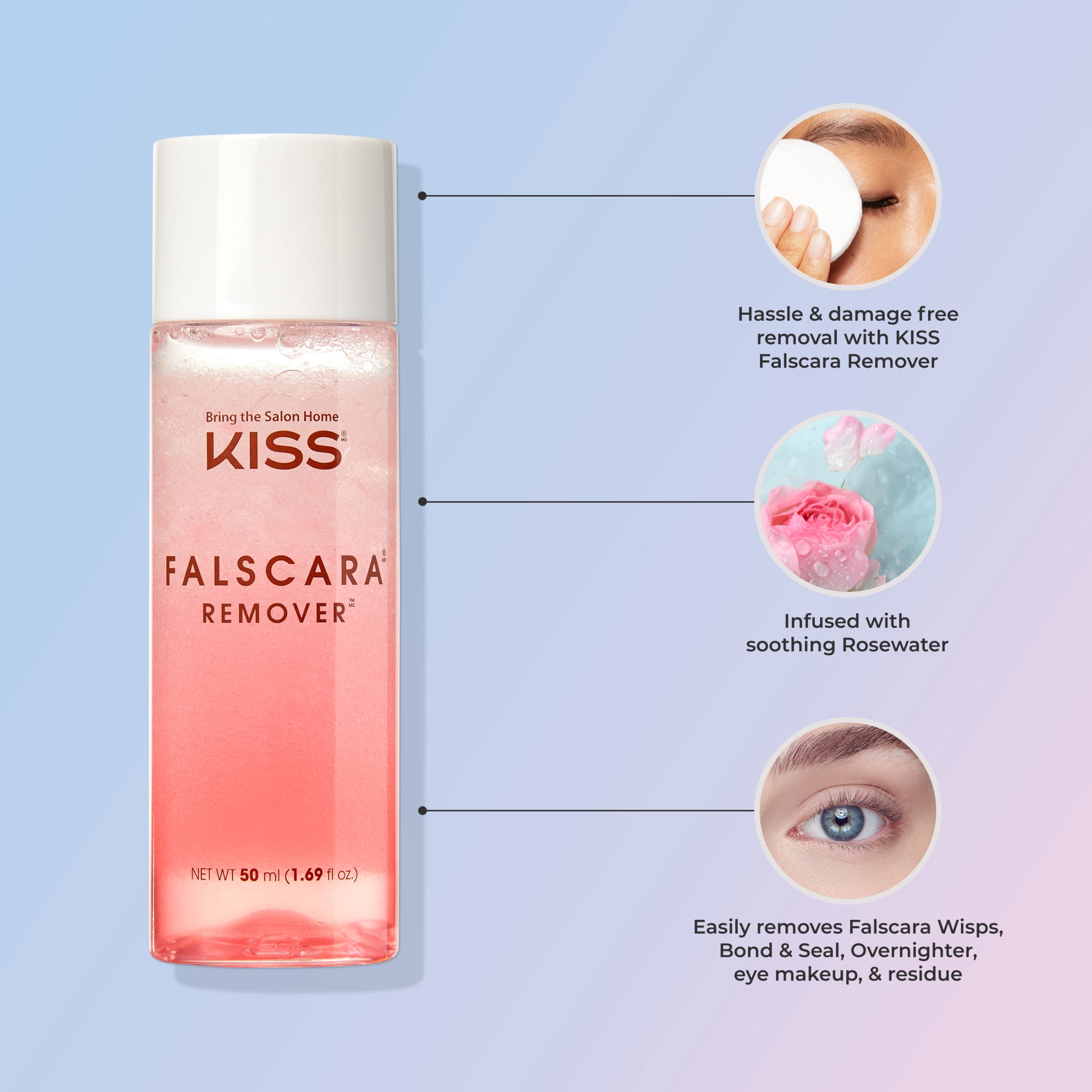 Kiss Falscara False Eyelashes Remover, Rosewater Infused, 50 ml (1.69 fl. oz.)