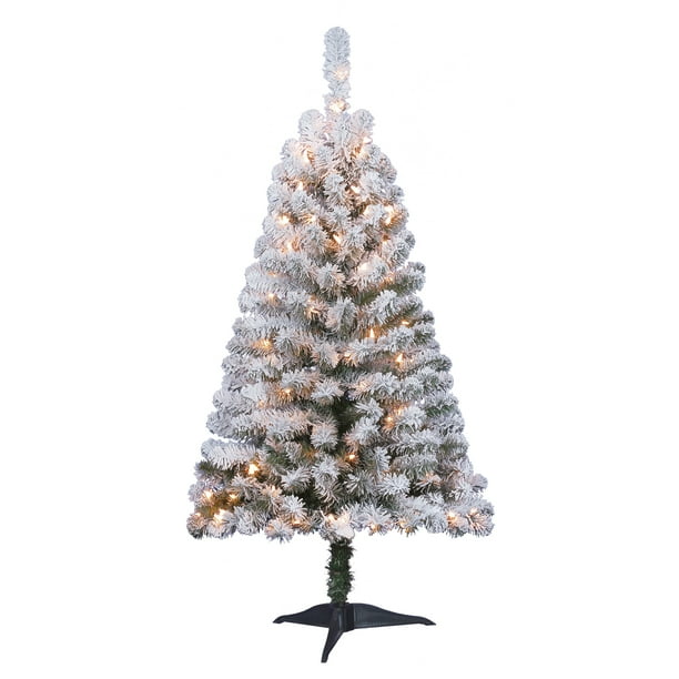 Holiday Time 4ft Pre Lit Flocked Greenfield Pine Artificial Christmas Tree With 105 Clear Lights Green Walmart Com