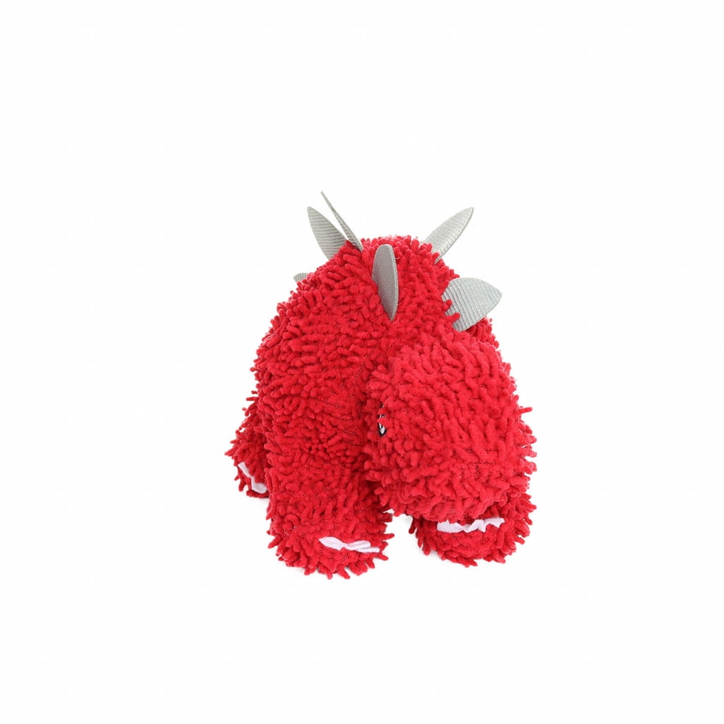 Mighty Microfiber Ball Med Stegosaurus Red Durable Squeaky Dog Toy