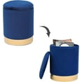 thumbnail image 4 of Round Storage Ottoman, Upholstered Velvet Vanity Ottoman Stool with Gold Trim Small Modern Footrest for Living Room Bedroom(Blue,Storage,12"×16.5"), 4 of 7