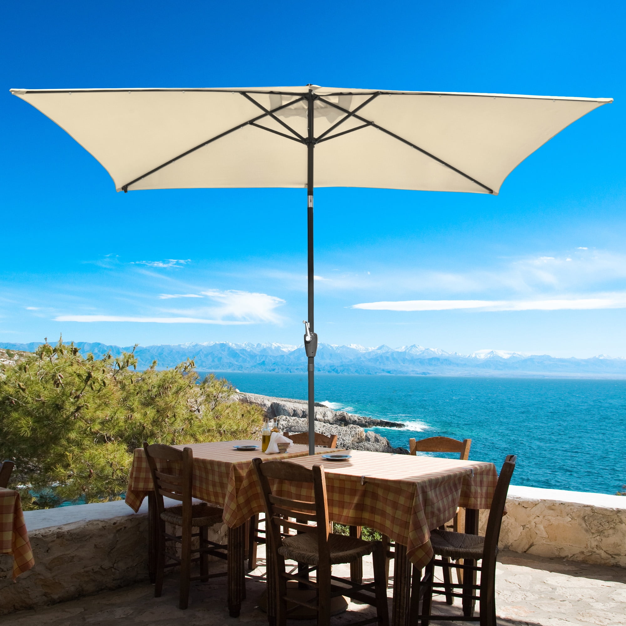 LAGarden 10x6.5 Ft Outdoor Rectangle Solar Powered LED Lighted Patio  Umbrella with Crank Tilt for Table Market Beach Pool - Walmart.com