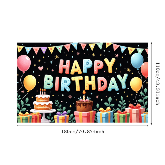 Colorful Design Happy Birthday Banner Balloon Decor Cake Decoration Gift Elements Party Backdrop for Birthday Celebration Kids Party Photo Shoot