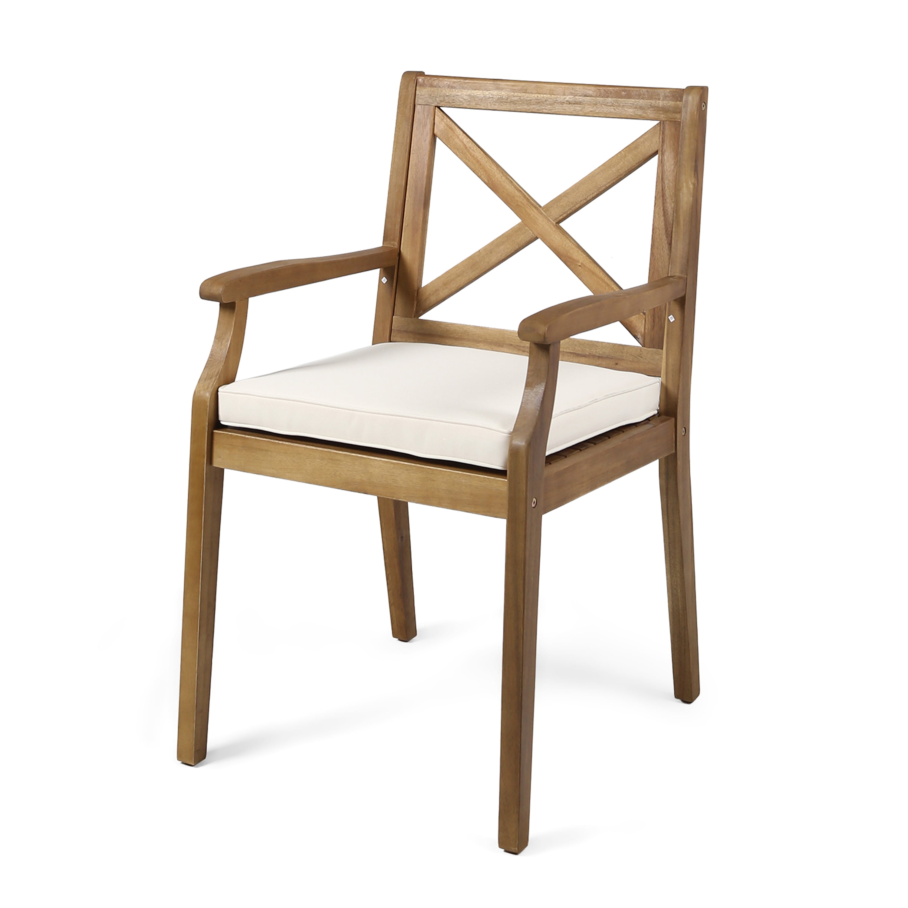 Outdoor Dining Chair Set of 2 with Acacia Wood and Cream Cushions, Patio Chairs and Garden Seating for Backyard Poolside, Teak and Cream