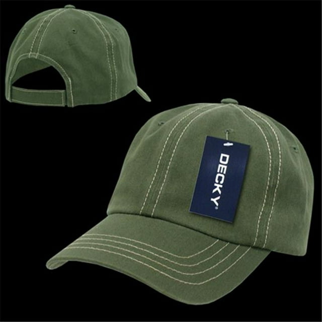 Decky 111-OLVKHA Contra-Stitch Washed Polo Cap, Olive & Khaki