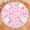 thumbnail image 2 of Red Strawberry Plants Flower Pink Pattern Round Fitted Tablecloth with Elastic Edge,Dining Table Cover Waterproof,Outdoor Round Tablecloth for Camping,Dining,Indoor and Outdoor, 2 of 7