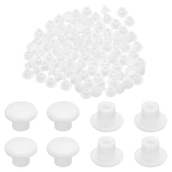Unique Bargains 300pcs Plastic Hole Plugs, 5mm (3/16 Inch) White Screw Caps Cover Snap in Locking Round Button Top Shelf Plugs