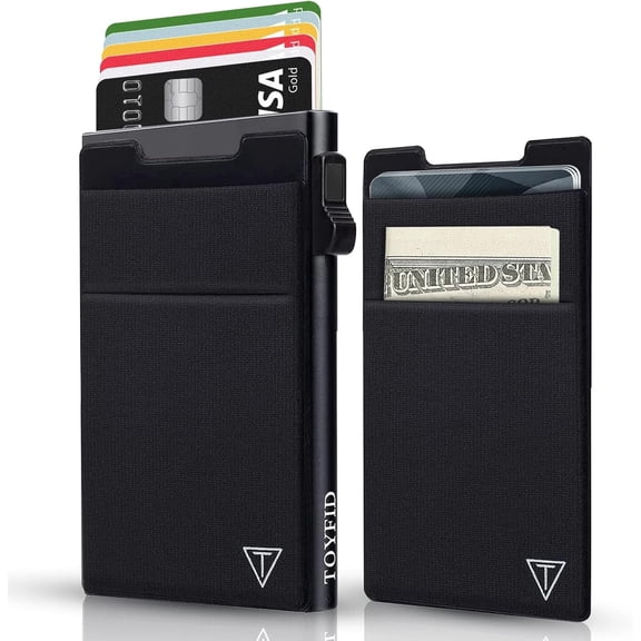 Slim Metal RFID Blocking Wallet, Pop Up Card Holder with Extra Phone Pocket, Minimalist Wallet for Men