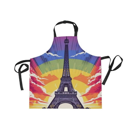 

JSTEL Eiffel Tower Sunset Rainbow Apron with 2 Pockets for Women Men Adjustable Garden Bib
