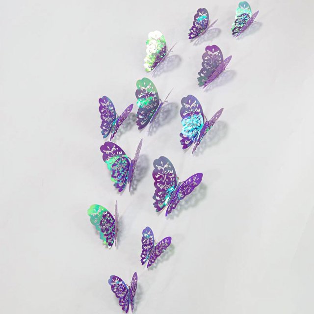Pegatina de pared de mariposa hueca 3D, superficie lisa, color verde, para refrigerador, fondo de TV, decoración de pared