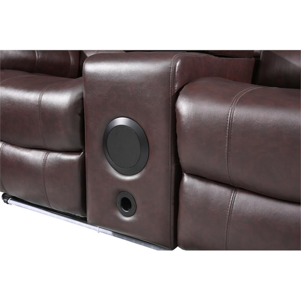 Pemberley Row Vegan Leather Brown Reclining Sectional Rectangular USB Power Sound System Unassembled