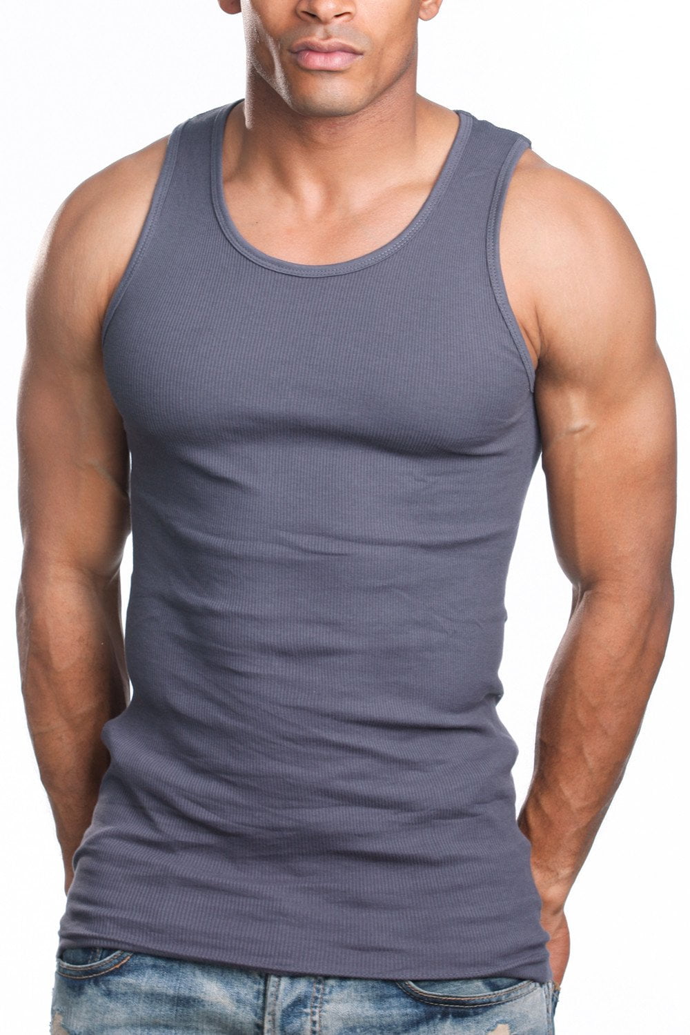S-XXXL Mens vest black and grey tank top men with fine rib pack of 4 breathable thanks to 100% cotton . in white smooth