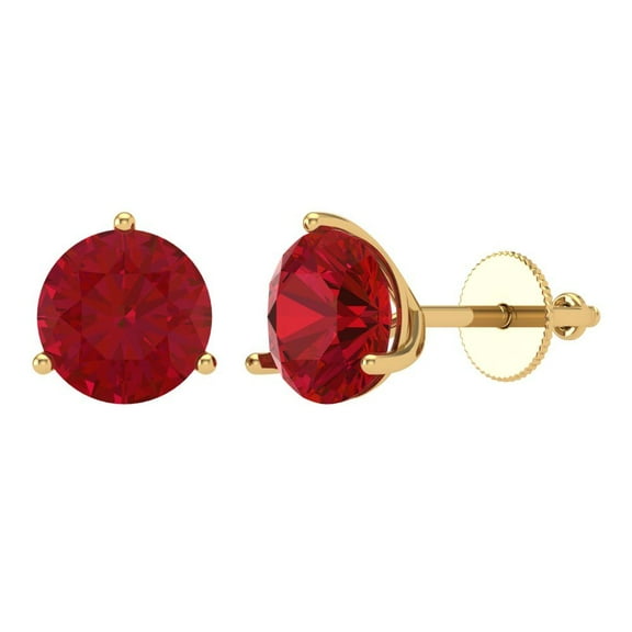 Clara Pucci 4 ct Brilliant Round Cut Solitaire Studs VVS1 Genuine Conflict free Red Ruby Solid 18K Yellow Gold Designer Everyday Earrings Screw back