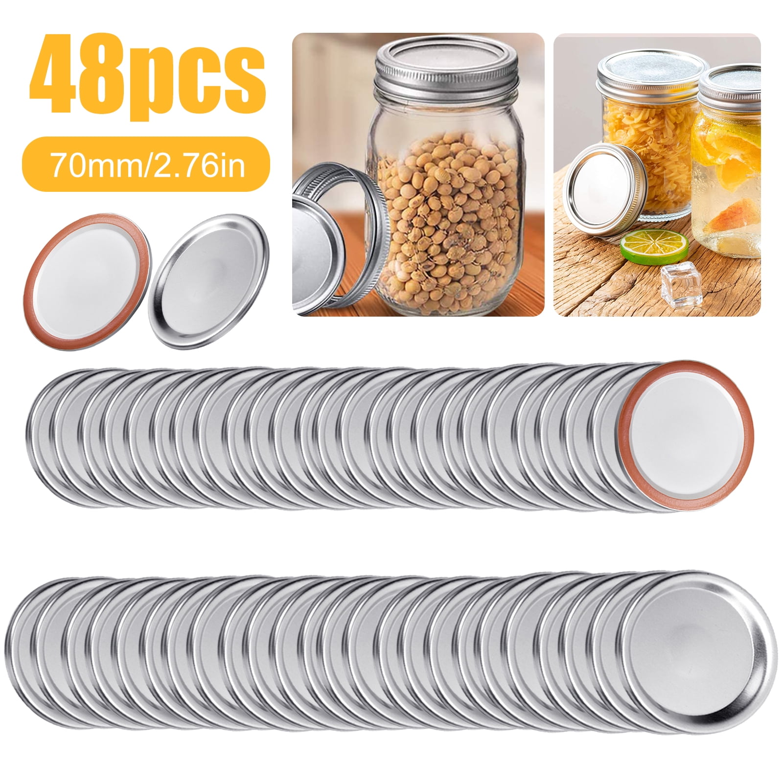 70mm Mason Jar Lids & Rings for Ball Mason Jars Leak Proof Storage Can Covers Caps for Canning Split-Type Silver Canning Jar Lids 50 Pieces Regular Mouth Canning Lids Gold,70mm 