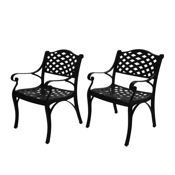 Cast Aluminum Patio Chairs Set of 2,Outdoor Bistro Dining Chair with Armrests,2 Piece Patio Bistro Chair , Patio Furniture for Garden,Black