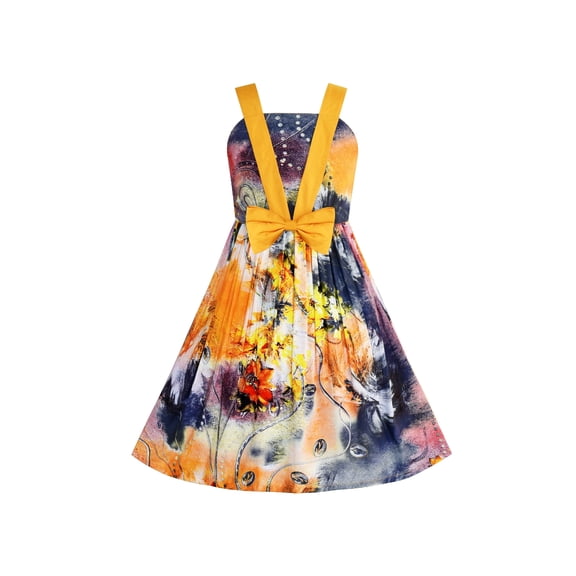 Girls Dress Tank Bow Tie Sundress Summer Beach Floral 6 Years