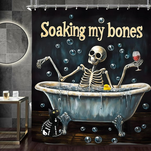Funny Halloween Skeleton Shower Curtain, Skull Cool Scary Spooky Horror Holiday Waterproof Bathroom Curtain, Home Bathroom Decor Fall Decor Bathroom Accessories 60x72in