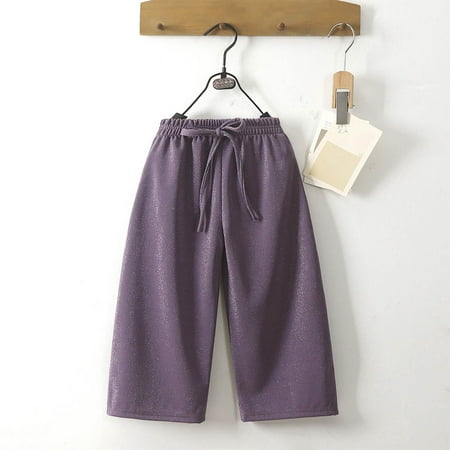 

Geire Children Unisex 2024 New Straight Leg Pants for Spring Fall Wear Solid Color Elastic Waist with Drawstring Full Length Wide-Leg Pants for Girls Outdoor Wear