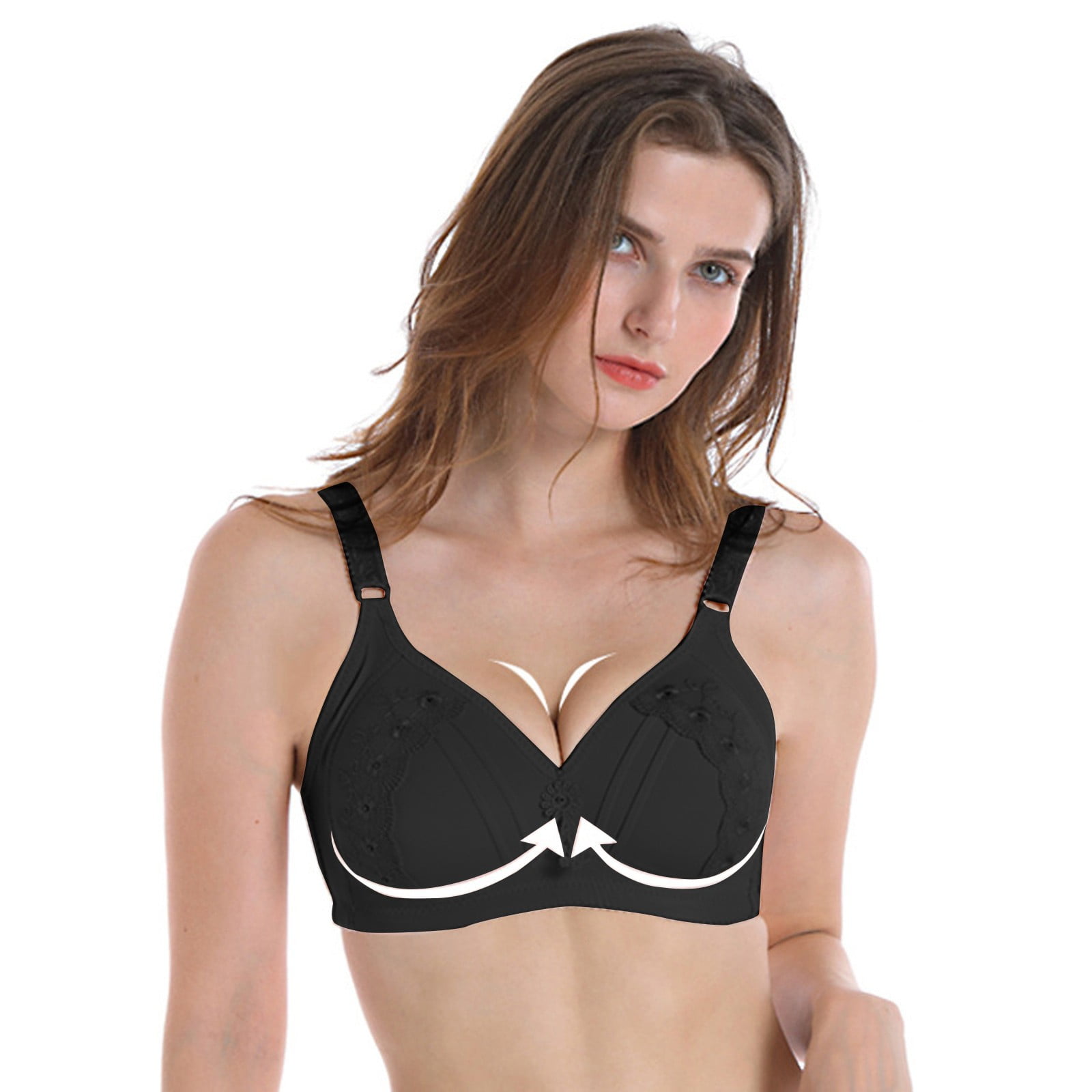Mlqidk Women Push Up Bra Plus Size No Underwire Soft Padding Lift Up T-Shirt  Bra Black 44D 