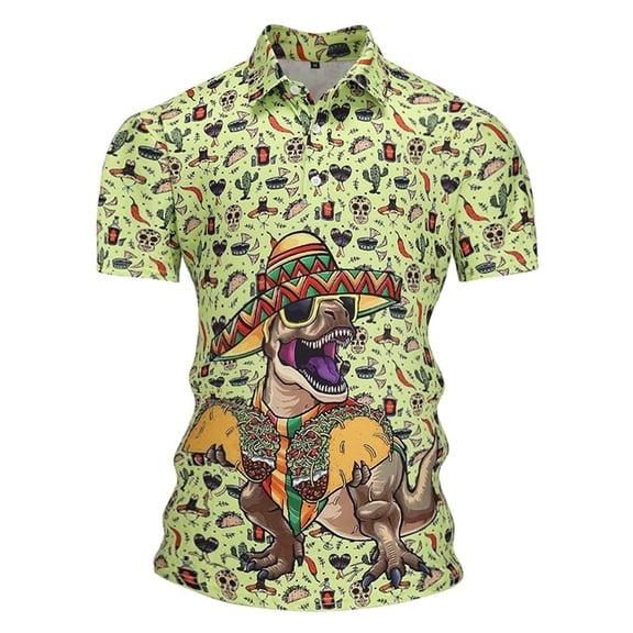 CONZONE Mens Polo Shirt Short Sleeve Casual Polo Shirt for Men Dinosaur Graphic Breathable Slim Fit Cozy Summer Golf Shirts