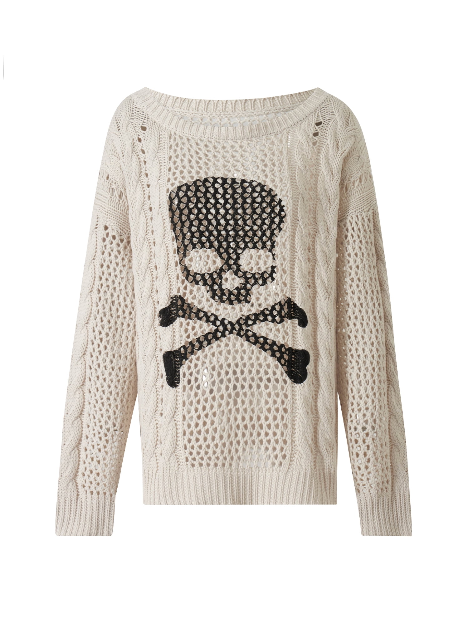 Fortune Women Skull Sweater Gothic Hollow Out Long Sleeve Tops