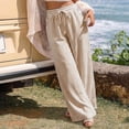 thumbnail image 5 of VEKDONE Womens Drawstring Wide Leg Pants Casual Elastic High Waist Striped Palazzo Trouser Loose Fit Lightweight Beach Lounge Pants with Pockets Brown XXL, 5 of 9