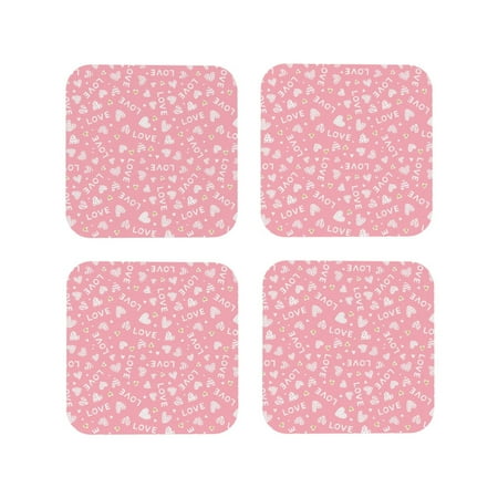 

Fuzoiu Love Print Leather Coasters Set Drink Coasters Set of 4 for Tabletop Protection Durable PVC Coasters Home Décor and Housewarming Gift-Square