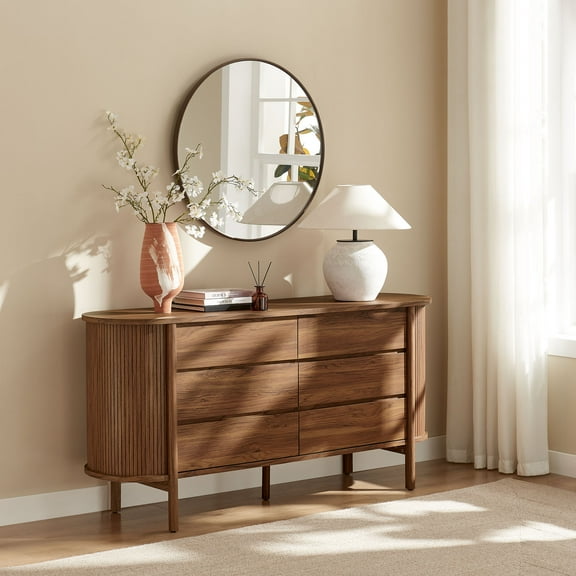 Modway Cadence 6-Drawer Curved Dresser in Walnut
