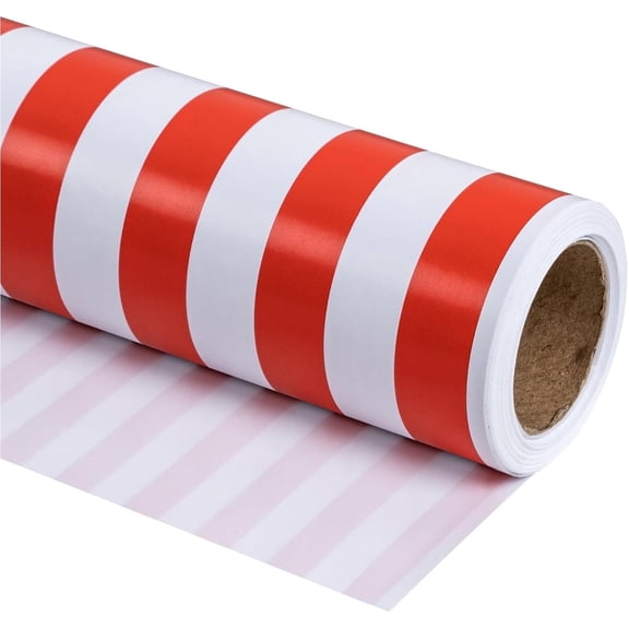 Topboutique Wrapping Paper Roll Red White Christmas Striped Gift Wrap Roll Holiday Wrapping Paper Packaging Papers for Christmas Birthday Valentine's Day,17 inch x 9.8 feet