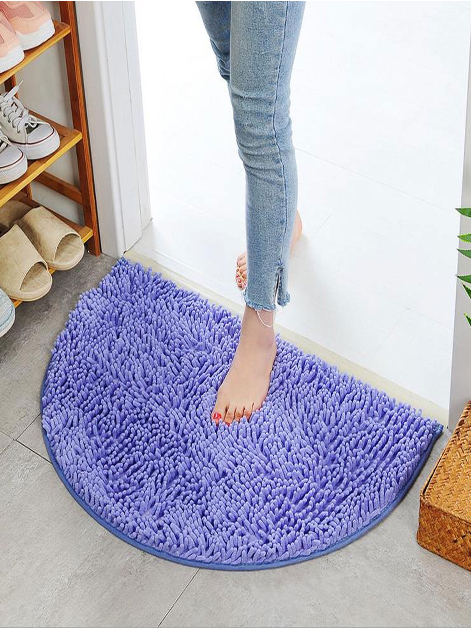 Soft Bathroom Rug Half Moon Round Semi Circle Machine Washable Rubber