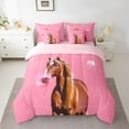 thumbnail image 2 of Homewish Animal Horse 7-Piece Twin Bedding Sets for Teens Boys Girls,Pink Brown Bedding Comforter Set,Rustic Farmhouse Breathable Sheet Sets,Ultra Soft Home Decor,Reversible, 2 of 8