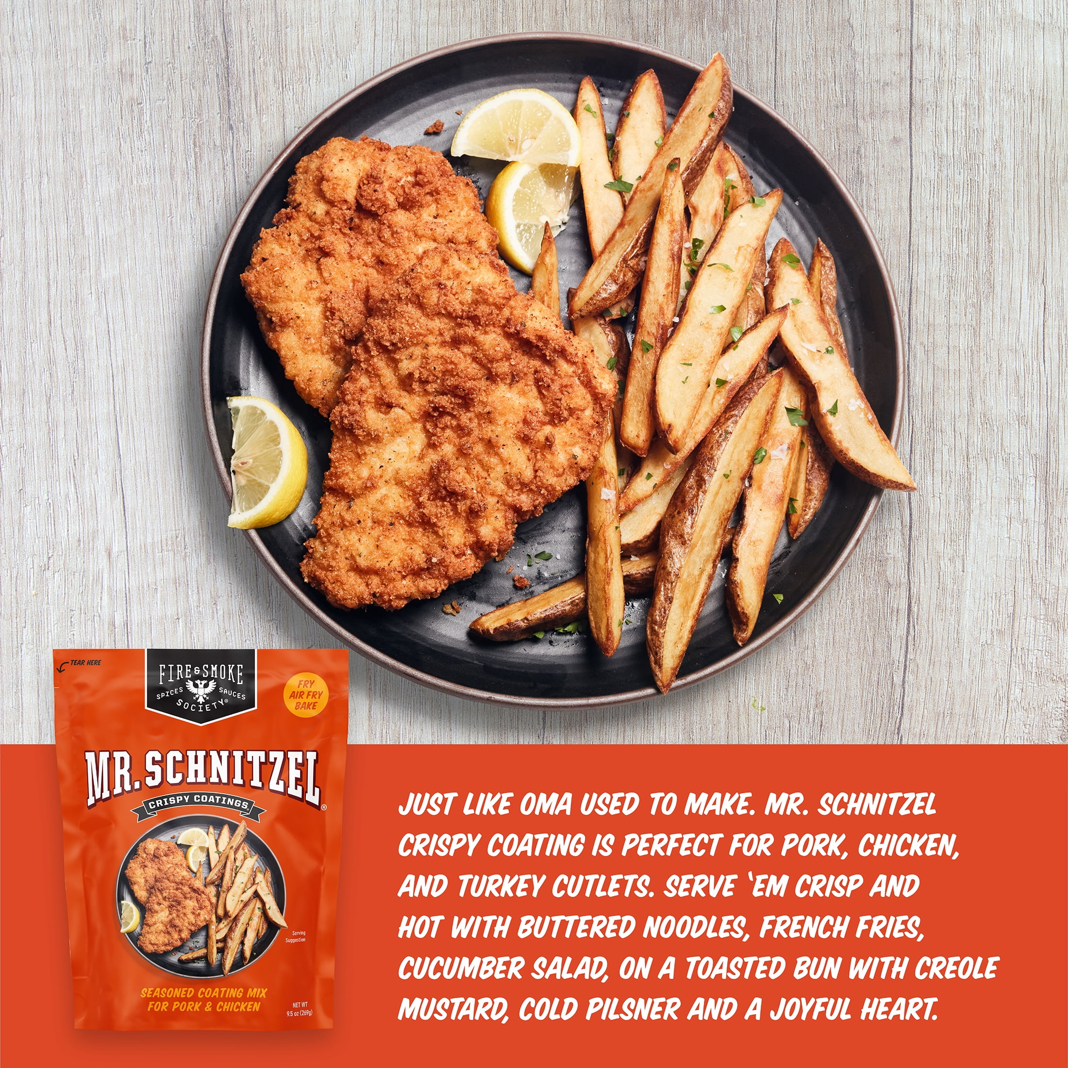 Fire & Smoke Society Mr. Schnitzel Crispy Coating Fry Mix, Pork, Chicken, & Turkey, 9.5 Ounce Box Makes 8 Servings