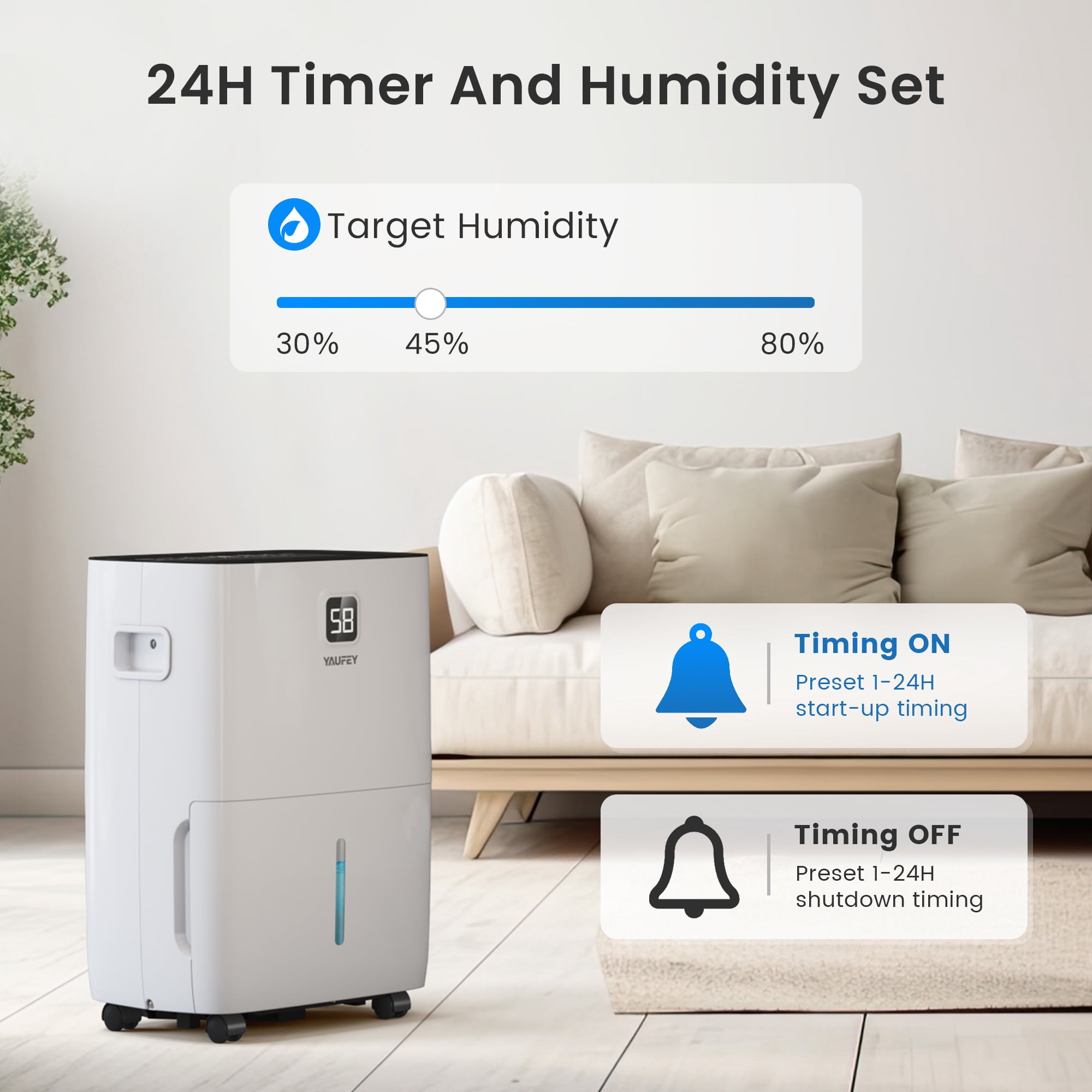 Waykar 80 Pint Dehumidifiers for Basements & Large Rooms up to 5000 Sq. Ft., with Continuous Drain Hose, Auto Defrost, 3 Modes & Child Lock, 25 Pint DOE Energy Star