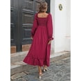 thumbnail image 3 of Uniexcosm Women's Maxi Dress Long Sleeve Ruffled Flowy Pleated Cocktail Party Midi Dress, 3 of 6