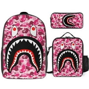 YDEGUXN Hip Hop Camouflage Bape Shark Backpack Set Cartoon Backpacks with Pencil Case And Lunch Bag Lunch Box For Kids Lightweight Travel Casual Daypack School Supplies