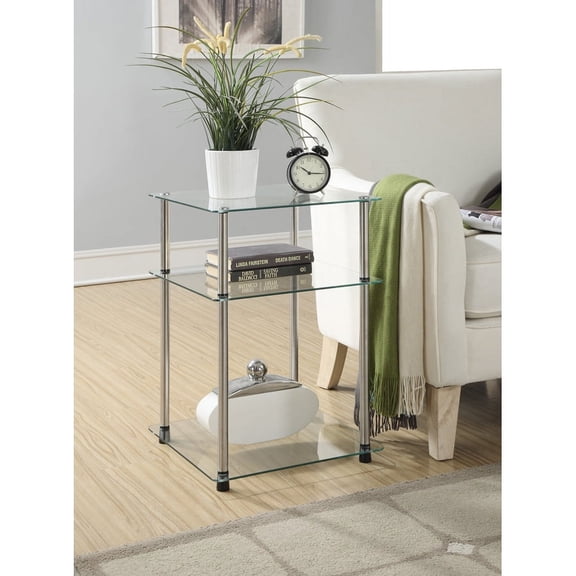 Convenience Concepts Designs2Go 24"x16.50" Classic Glass 3 Tier End Table, Glass