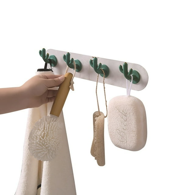Four Hooks Beautiful and Fashionable Simple and Unique Style Three-Dimensional Cactus Four Hooks with Strong Adhesive and Strong Load-Bearing for Door Glass and Other Smooth Surface