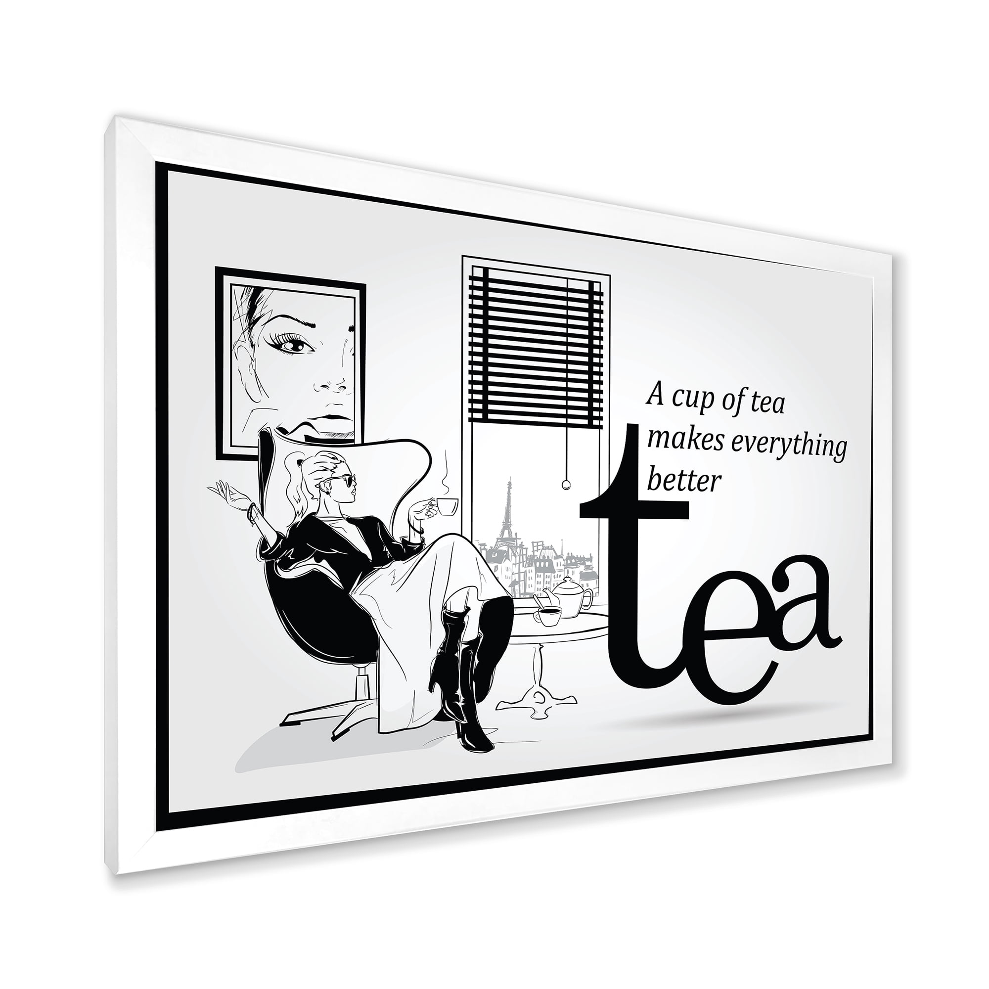 Designart 'Ancient Fashion Girl Drinking A Cup Of Tea' Vintage Framed Art Print