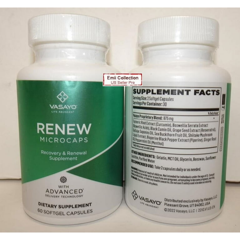 Vasayo Renew Microcaps Recovery & Renewal Supplement 60 Capsules (2  Bottles) - Walmart.com