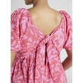 thumbnail image 3 of Time and Tru Women's and Women's Plus Tie Back Mini Dress with Puff Sleeves, Sizes XS-4X, 3 of 4