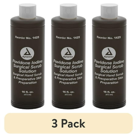 (3 pack) Dynarex Povidone Iodine Scrub Solution, First-Aid Antiseptic, 16 oz. Bottle | 1 Each