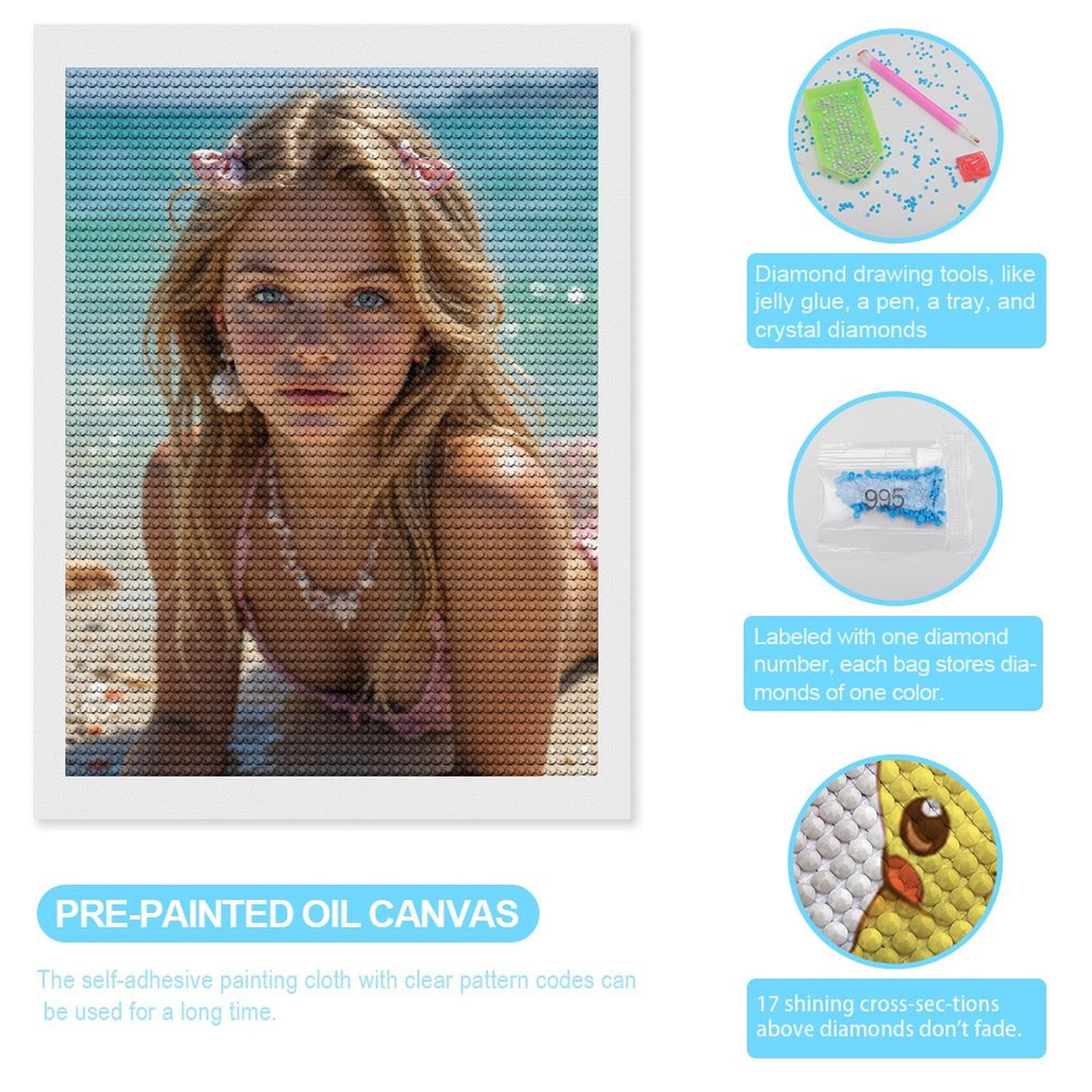 Diamond Art Kits for Adults, Blonde Beach Jewelry Pink Bows 5D Diamond Painting Kits for Adults Beginners, DIY Full Drill Diamond Painting, Gem Art and Crafts 12x16