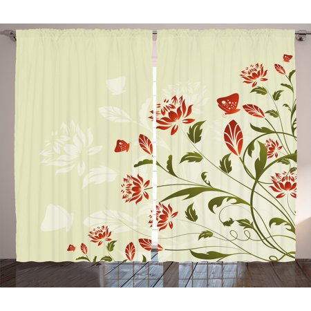 Abstract Curtains 2 Panels Set Floral Flowers With Ivy Swirl