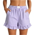 thumbnail image 3 of Cutuoiiu Women Fashion Stripe Elastic Waist Linen Shorts with Ruffle Hem and Side Pockets Gift, 3 of 7