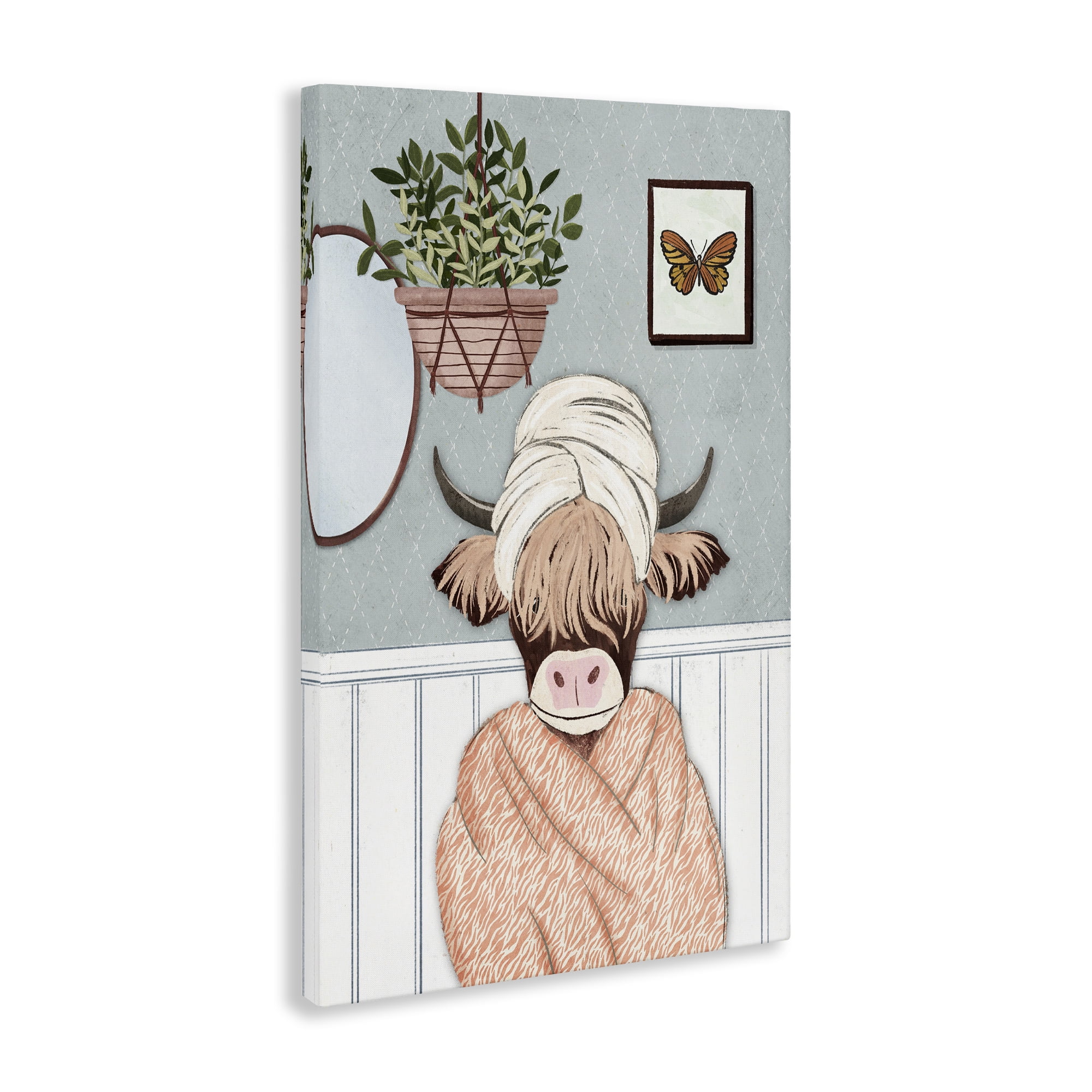 Stupell Industries Highland Cow Bathrobe Typography Painting Gallery Wrapped Canvas Art Print Wall Art, 24 x 36