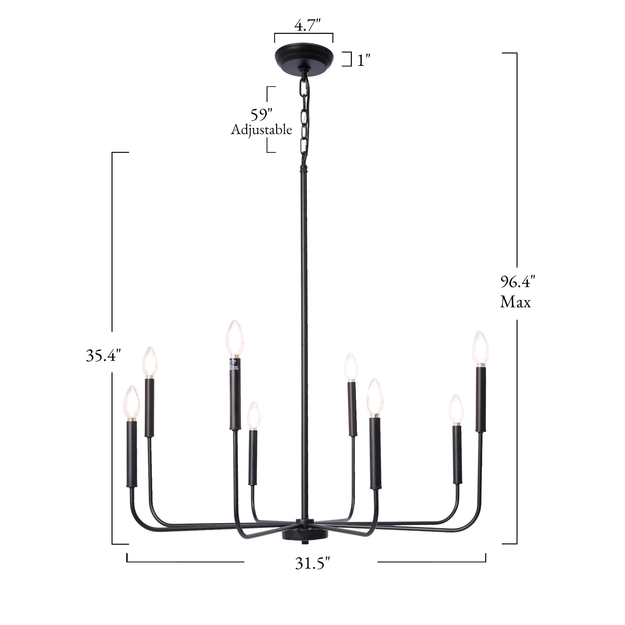 LNC Askrlessi 8-Light Matte Black Modern/Contemporary Led Chandelier