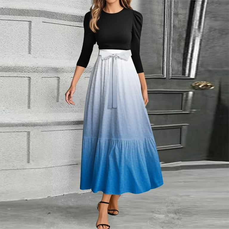 UoCefik Dresses for Women 2025 3/4 Sleeve Round Neck Knee Length