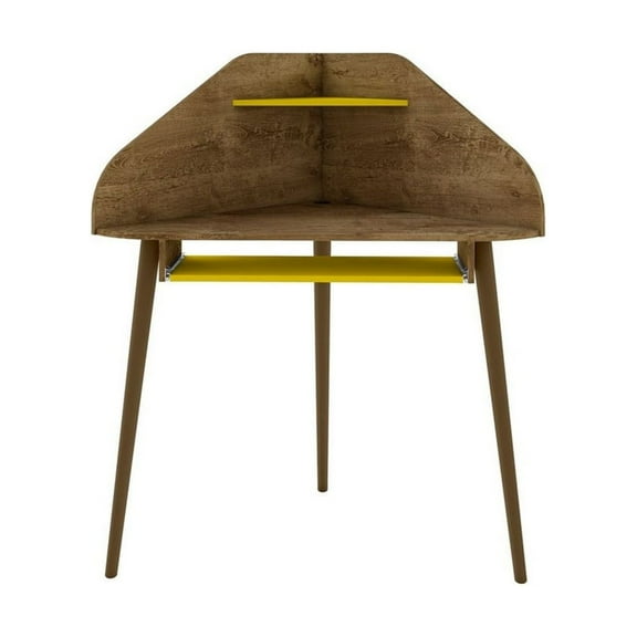 Bradley Wood Corner Desk in Rustic Brown & Yellow