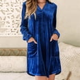 thumbnail image 5 of Fewfanhot Plus Size Dresses Velvet Button Down T Shirts Swing Mini Dress Casual Long Sleeves Lapel Tunic Tops, 5 of 8