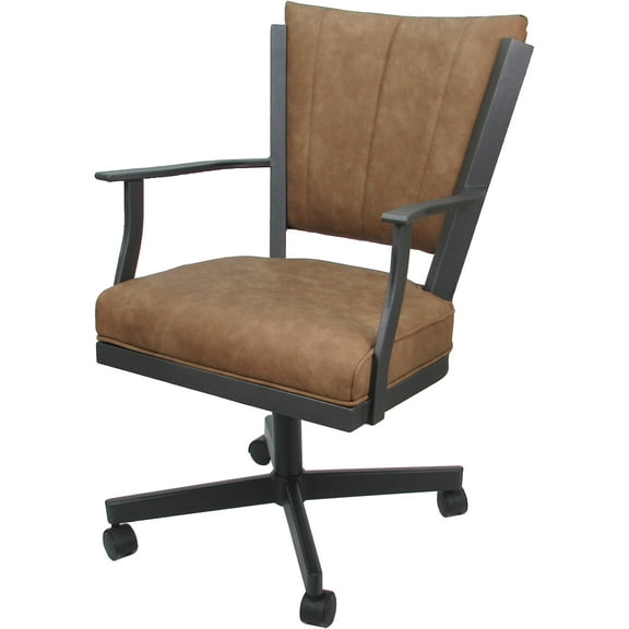 Montana Swivel Metal Dining Caster Chair - Pecan Brown Vinyl - Gray